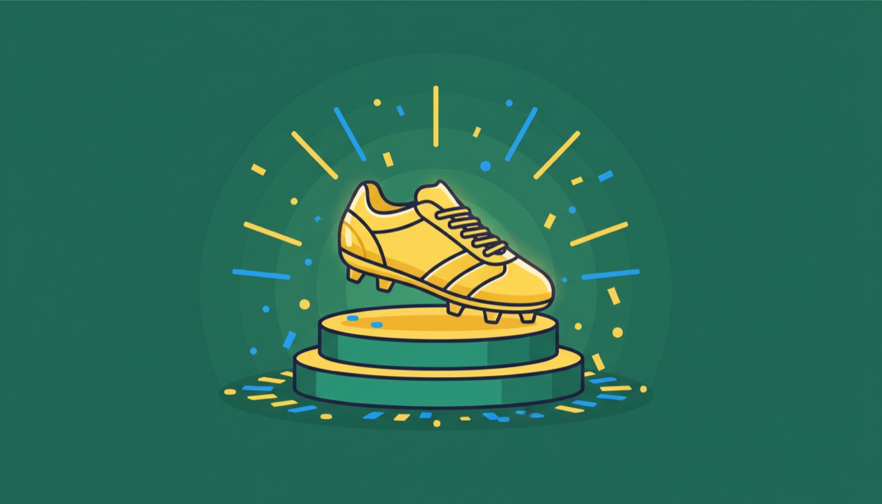 Golden boot trophy with confetti
