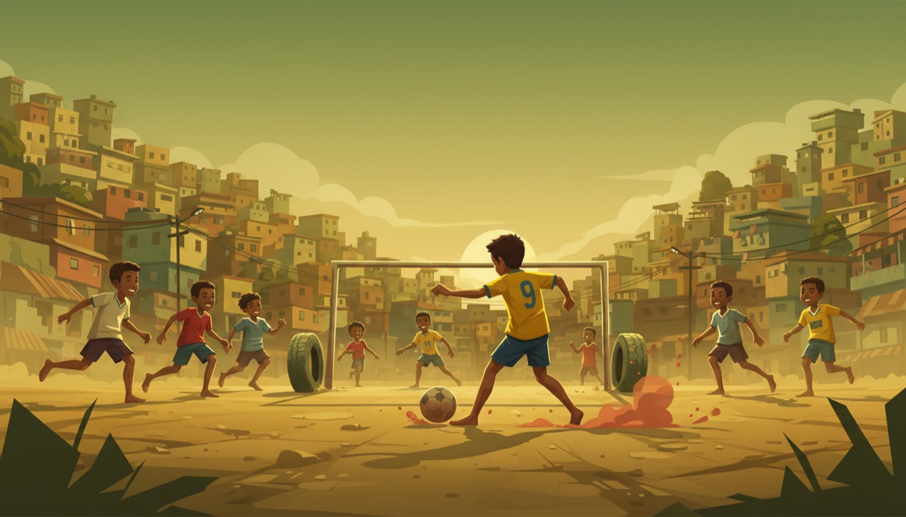 Street football pelada at golden hour — where every fenomeno starts